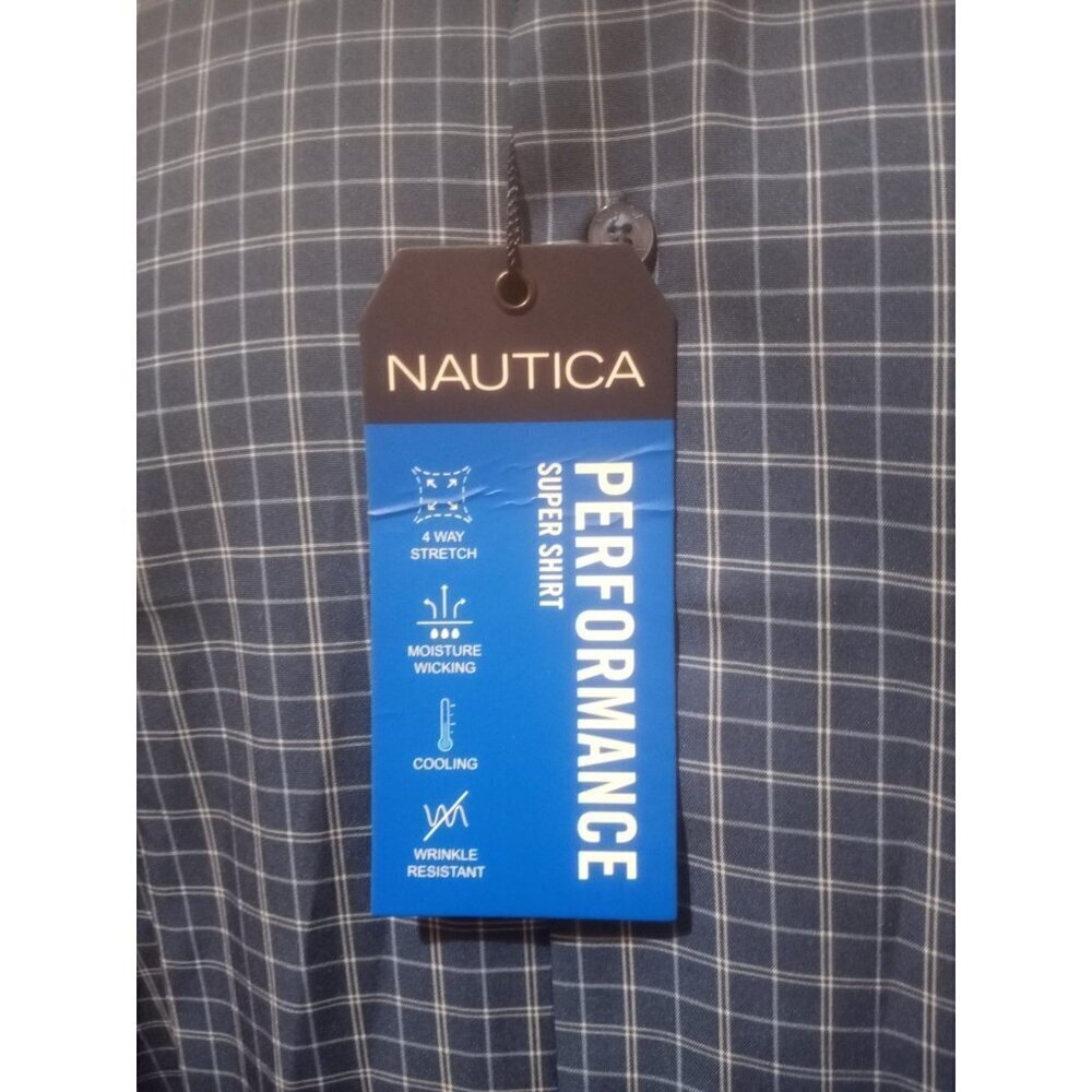 NWT Nautica Performance Super Shirt, Button Up, Slim Fit, Blue Check 15-15.5 (M) - Picture 2 of 14